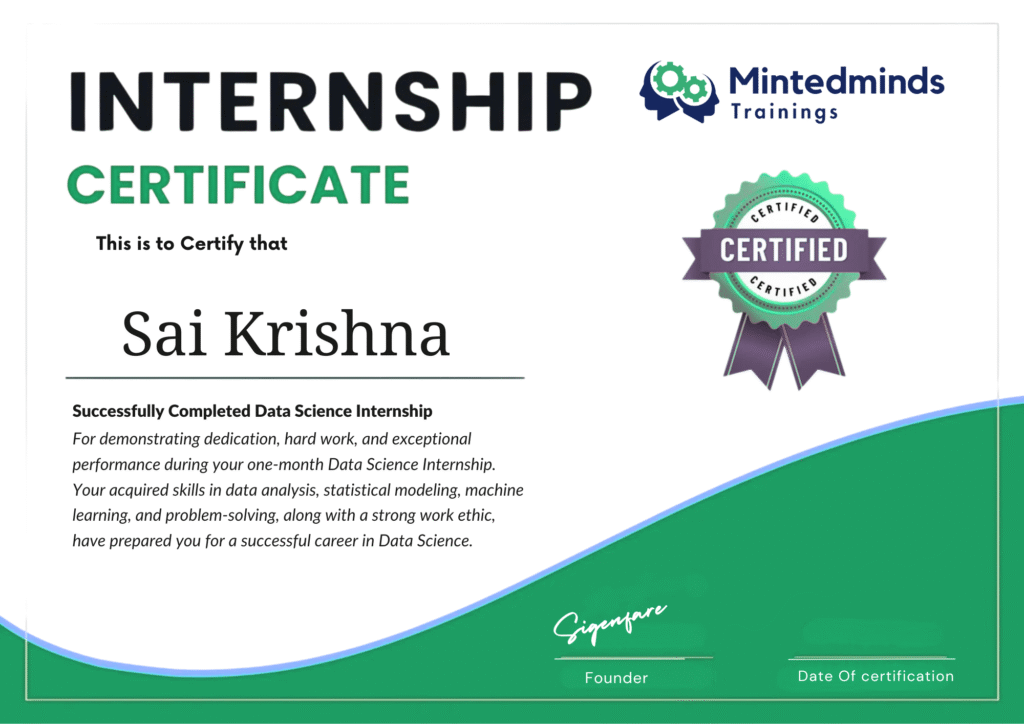 Data Science Course Internship Certificate