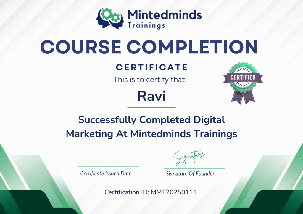 Mintedminds Trainings Course Completion Certificate