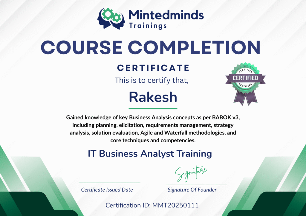 Business Analyst Course Completion Certificate