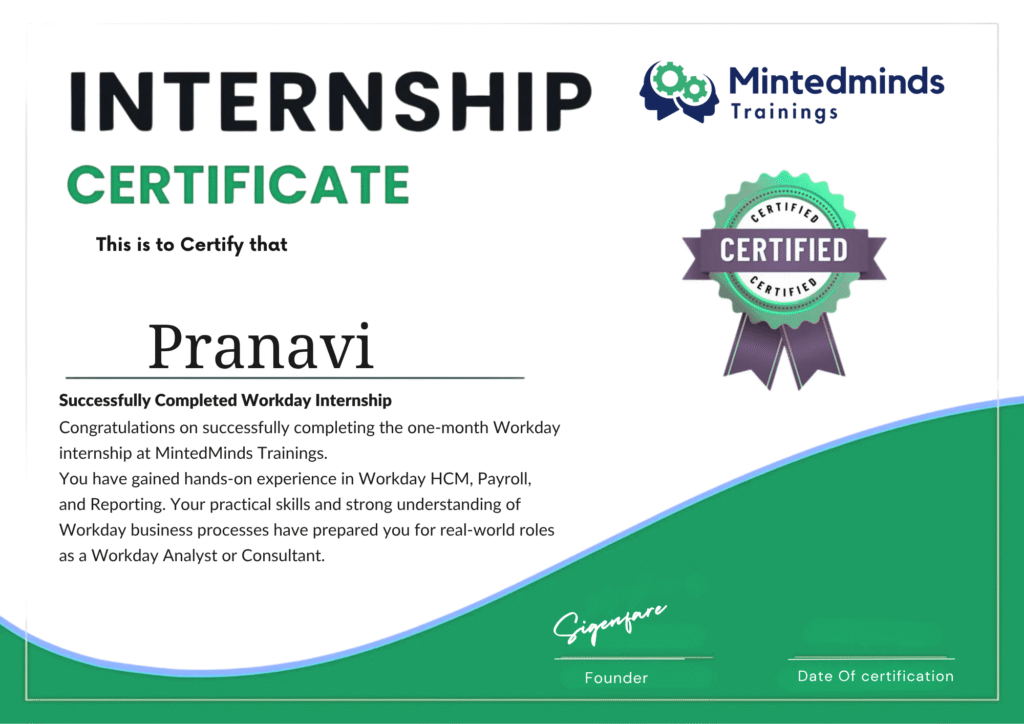 Workday Training Internship Certificate